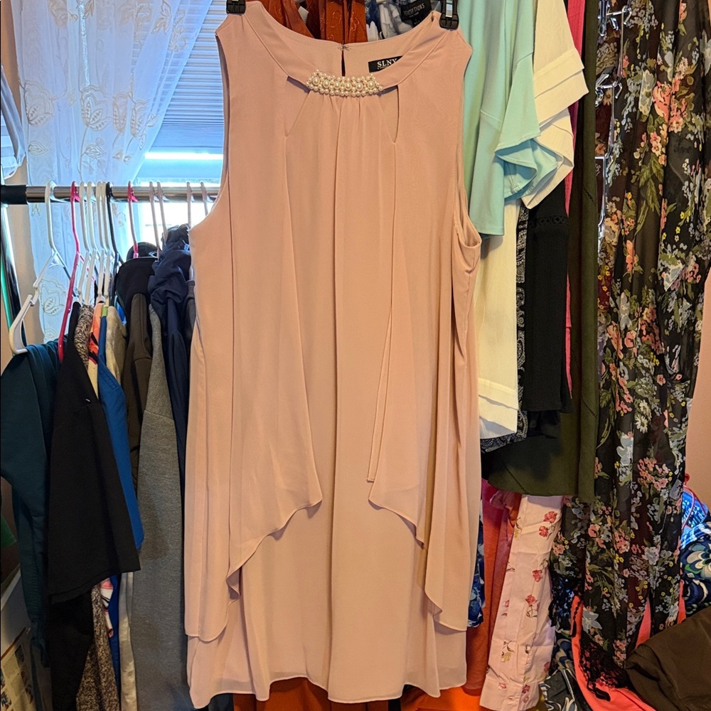 SLNY Blush Pink Dress with Pearl Embellishment